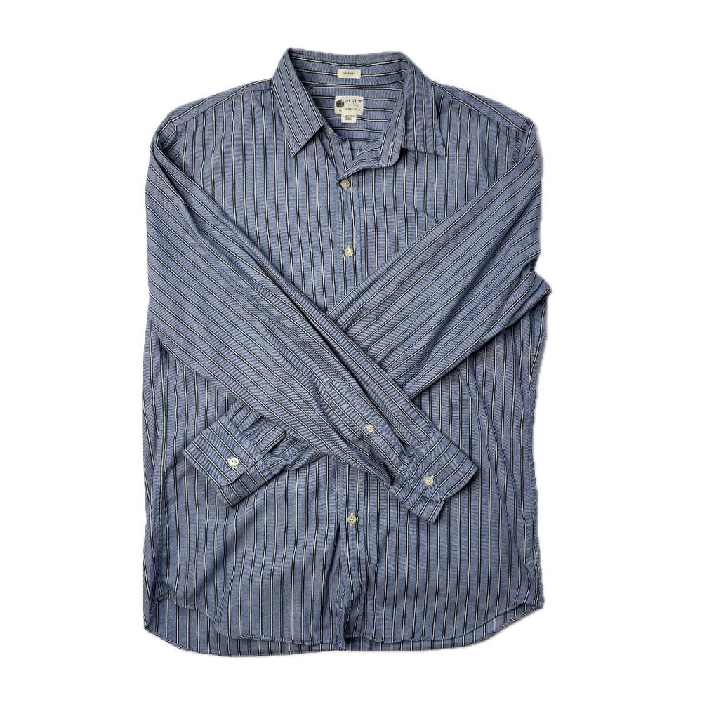J.Crew Men’s Tailored Fit Button-Down Shirt - Medium, Blue/White Striped